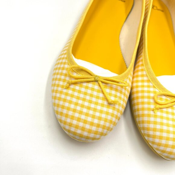 JCrew J.Crew Womens Size 8.5 Yellow White Gingham‎ Ballet Flats Shoes - Picture 2 of 11